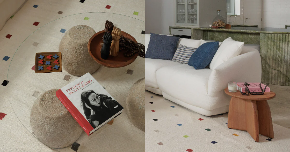 O refúgio de Alice Wegmann no Rio de Janeiro: leveza, arte e mobiliário Century 2 Na casa da atriz Alice Wegmann, a mesa Mirage, com base em cerâmica e tampo em vidro, o sofá Agréable, e tecido branco, e a mesa lateral Charmant, em madeira.